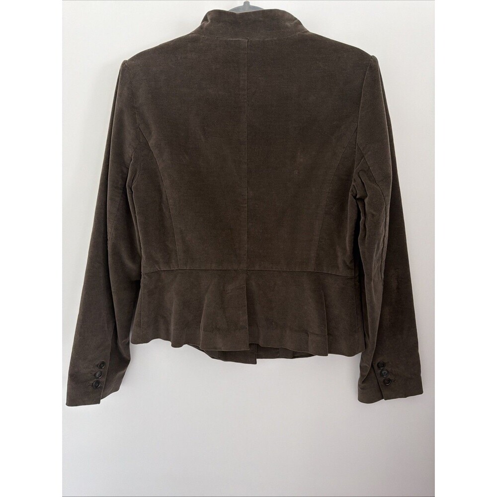 Vtg Ann Taylor Loft Velvet Blazer Peplum Jacket Woman’s 10 Brown Mandarin Collar - Picture 4 of 12